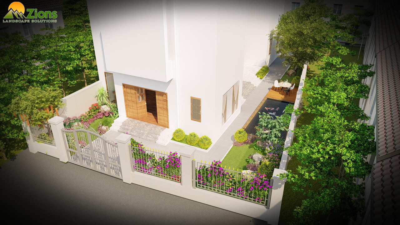 Thiết kế sân vườn hồ koi biệt thự Vinhomes Thăng Long
